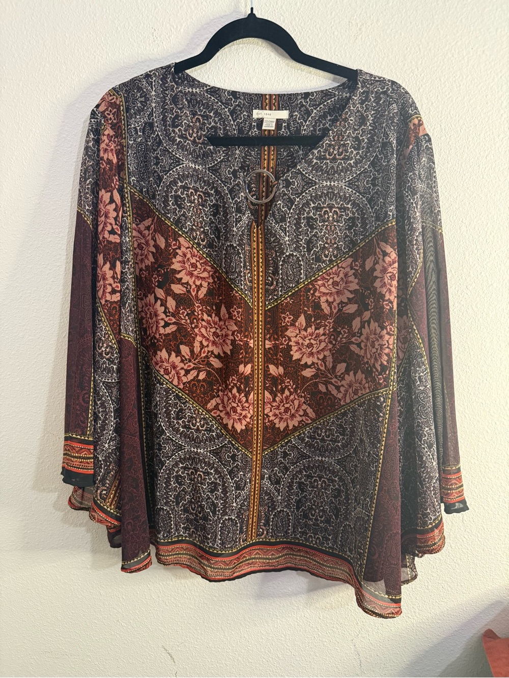 Cato EST. 1946 Boho Chiffon Peasant Blouse Plus Size 22W/24W Sheer Floral